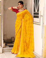 Vishal Prints Golden Yellow Printed Georgette Saree With Foil Print And Satin Patta With Border