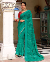 Vishal Prints Deep Sea Green Printed Georgette Saree With Foil Print And Satin Patta With Border