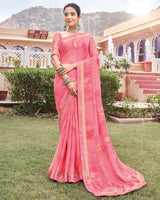Vishal Prints Pink Printed Fancy Chiffon Saree With Foil Print And Border