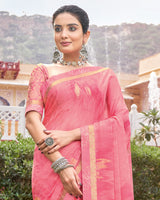 Vishal Prints Pink Printed Fancy Chiffon Saree With Foil Print And Border
