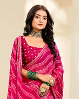 Vishal Prints Rosy Pink And Purplish Red Printed Fancy Chiffon Traditional Print Saree With Foil Print And Border
