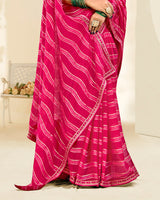 Vishal Prints Rosy Pink And Purplish Red Printed Fancy Chiffon Traditional Print Saree With Foil Print And Border