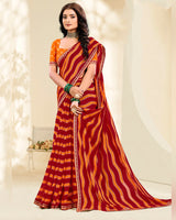 Vishal Prints Paprika Red And Dark Orange Printed Fancy Chiffon Traditional Print Saree With Foil Print And Border