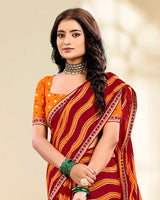 Vishal Prints Paprika Red And Dark Orange Printed Fancy Chiffon Traditional Print Saree With Foil Print And Border