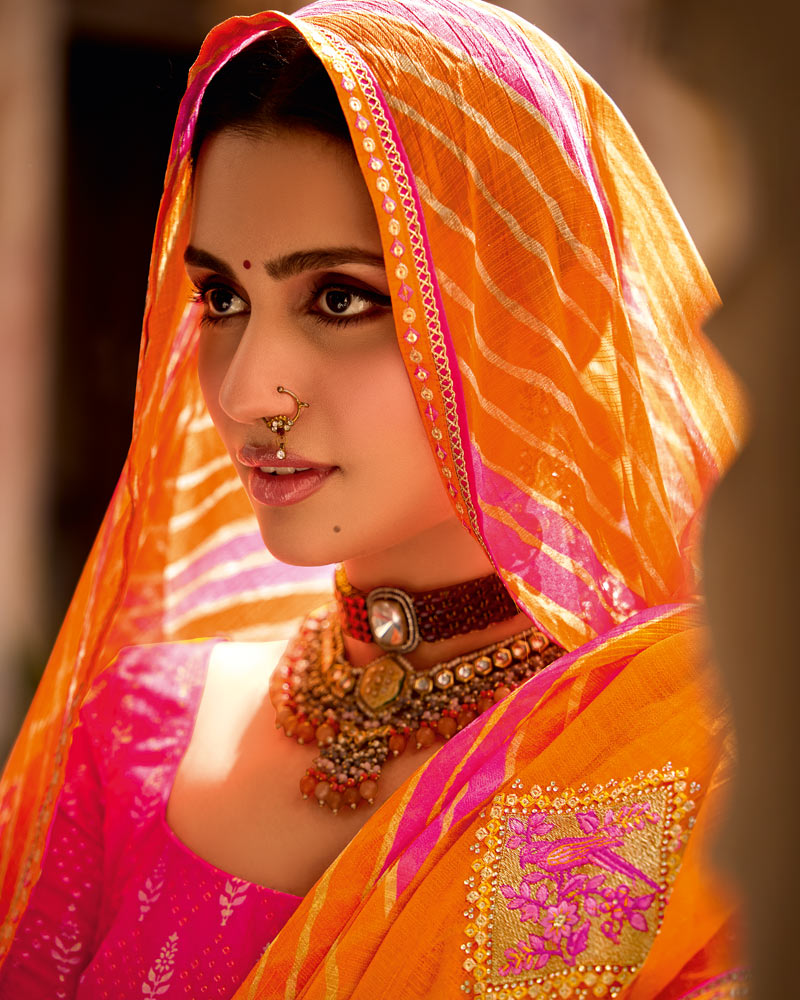 Vishal Prints Bright Orange Designer Printed Fancy Chiffon Saree With Embroidery Work And Fancy Border