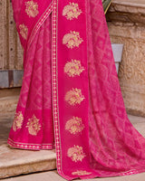 Vishal Prints Dark Hot Pink Designer Printed Fancy Chiffon Saree With Embroidery Work And Fancy Border