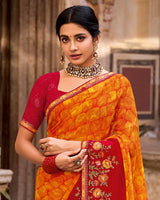Vishal Prints Dark Orange Designer Printed Fancy Chiffon Saree With Embroidery Work And Fancy Border