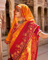 Vishal Prints Dark Orange Designer Printed Fancy Chiffon Saree With Embroidery Work And Fancy Border