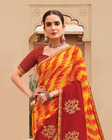 Vishal Prints Yellowish Orange Designer Printed Fancy Chiffon Saree With Embroidery Work And Fancy Border