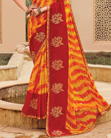 Vishal Prints Yellowish Orange Designer Printed Fancy Chiffon Saree With Embroidery Work And Fancy Border