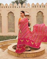 Vishal Prints Rose Pink Designer Printed Fancy Chiffon Saree With Embroidery Work And Fancy Border
