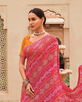 Vishal Prints Rose Pink Designer Printed Fancy Chiffon Saree With Embroidery Work And Fancy Border