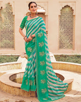 Vishal Prints Jade Green Designer Printed Fancy Chiffon Saree With Embroidery Work And Fancy Border