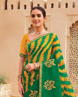Vishal Prints Dark Spring Green Designer Printed Fancy Chiffon Saree With Embroidery Work And Fancy Border