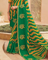 Vishal Prints Dark Spring Green Designer Printed Fancy Chiffon Saree With Embroidery Work And Fancy Border