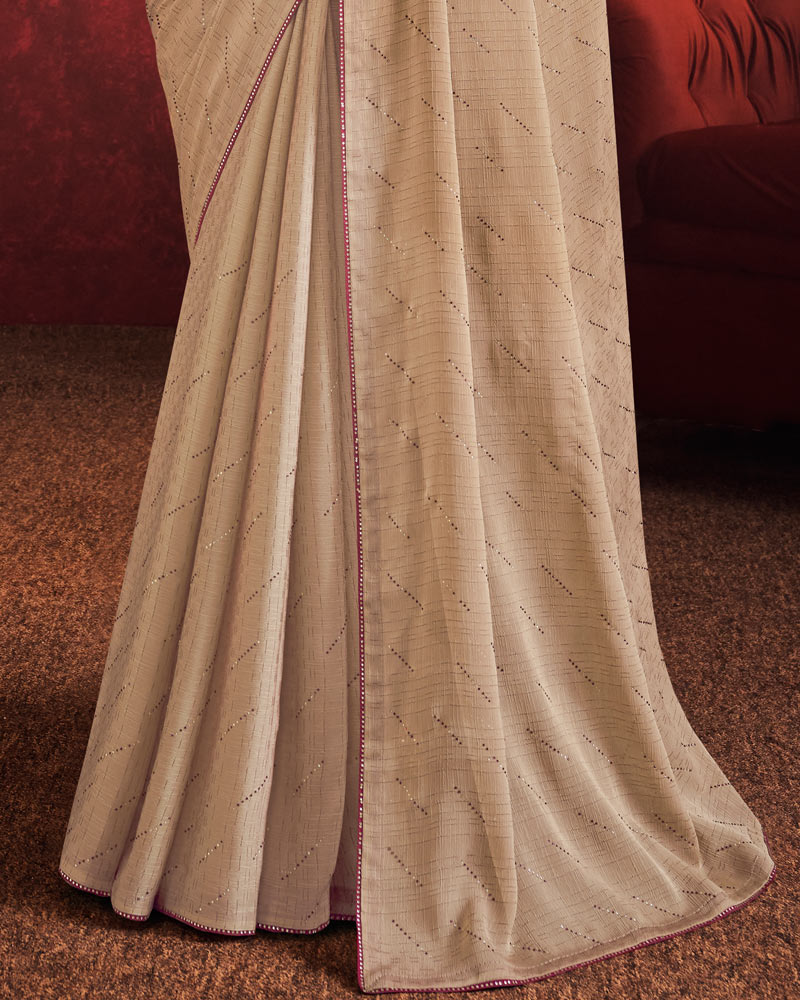 Vishal Prints Pastel Brown Designer Fancy Chiffon Saree With Diamond Work And Core Piping