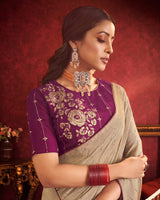 Vishal Prints Pastel Brown Designer Fancy Chiffon Saree With Diamond Work And Core Piping