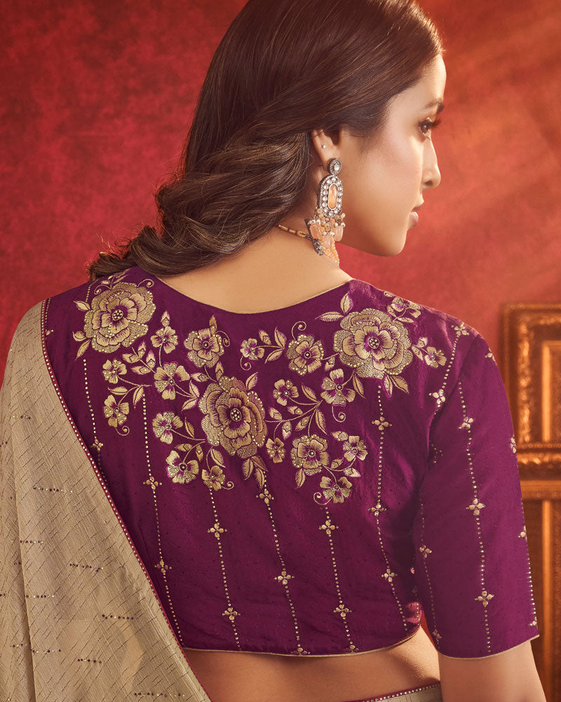 Vishal Prints Pastel Brown Designer Fancy Chiffon Saree With Diamond Work And Core Piping