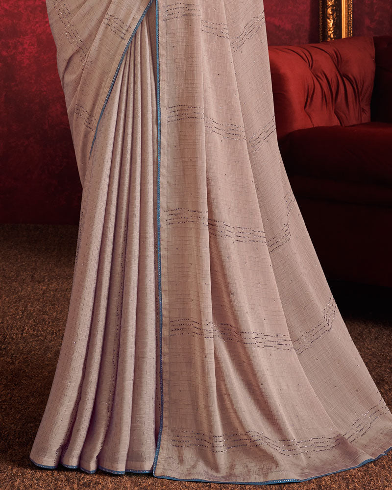 Vishal Prints Cement Brown Designer Fancy Chiffon Saree With Diamond Work And Core Piping