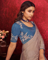 Vishal Prints Cement Brown Designer Fancy Chiffon Saree With Diamond Work And Core Piping