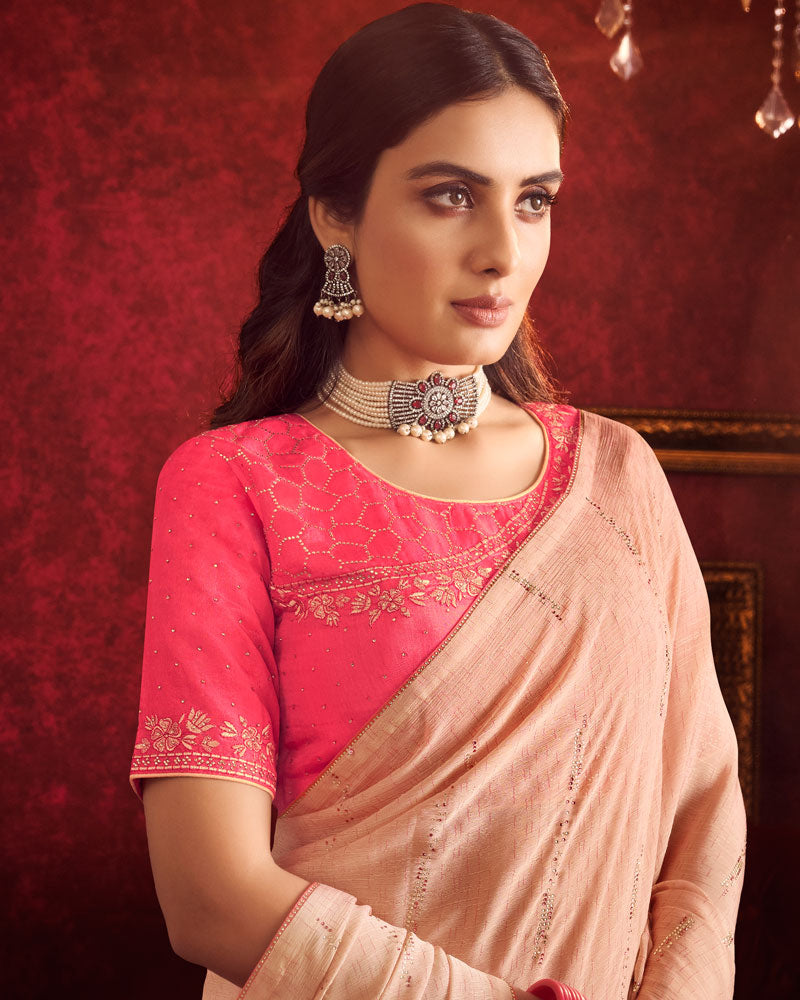 Vishal Prints Pharlap Orange Designer Fancy Chiffon Saree With Diamond Work And Core Piping