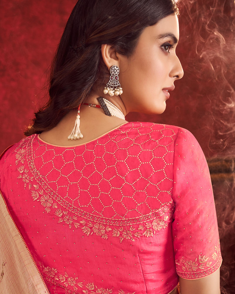 Vishal Prints Pharlap Orange Designer Fancy Chiffon Saree With Diamond Work And Core Piping