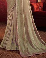 Vishal Prints Leather Green Designer Fancy Chiffon Saree With Diamond Work And Core Piping