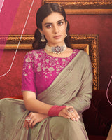 Vishal Prints Leather Green Designer Fancy Chiffon Saree With Diamond Work And Core Piping
