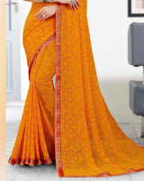 Vishal Prints Orange Printed Georgette Saree With Zari Border