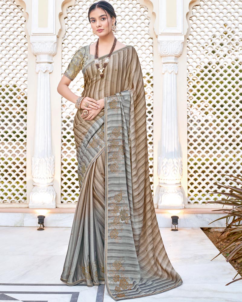 Vishal Prints Coffee Brown Designer Chiffon Saree