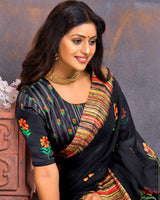 Vishal Prints Dark Grey Digital Print Chiffon Saree With Stone Work