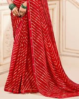 Vishal Prints Lava Red Printed Criva Crepe Lehriya Print Saree With Fancy Border