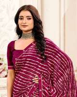 Vishal Prints Red Purple Printed Criva Crepe Lehriya Print Saree With Fancy Border