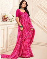 Vishal Prints Cerise Pink Printed Criva Crepe Lehriya Print Saree With Fancy Border