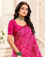 Vishal Prints Cerise Pink Printed Criva Crepe Lehriya Print Saree With Fancy Border