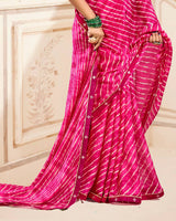Vishal Prints Cerise Pink Printed Criva Crepe Lehriya Print Saree With Fancy Border