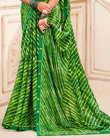 Vishal Prints Parsley Green Printed Criva Crepe Lehriya Print Saree With Fancy Border