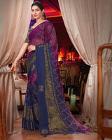 Vishal Prints Purple And Blue Brasso Saree With Diamond Work And Tassel