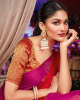 Vishal Prints Violet And Red Brasso Saree With Diamond Work And Tassel