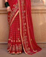 Vishal Prints Venetian Red Designer Chiffon-Viscose Saree With Embroidery-Diamond Work And Cut Work Border