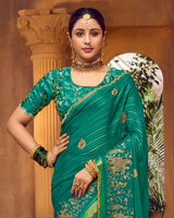 Vishal Prints Pine Green Designer Chiffon-Viscose Saree With Embroidery-Diamond Work And Cut Work Border