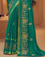 Vishal Prints Pine Green Designer Chiffon-Viscose Saree With Embroidery-Diamond Work And Cut Work Border