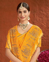 Vishal Prints Carrot Orange Designer Chiffon-Viscose Saree With Embroidery-Diamond Work And Cut Work Border