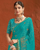 Vishal Prints Ocean Blue Designer Chiffon-Viscose Saree With Embroidery-Diamond Work And Cut Work Border