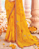 Vishal Prints Sunshade Yellow Printed Georgette Traditional Print Saree With Foil Print And Fancy Border