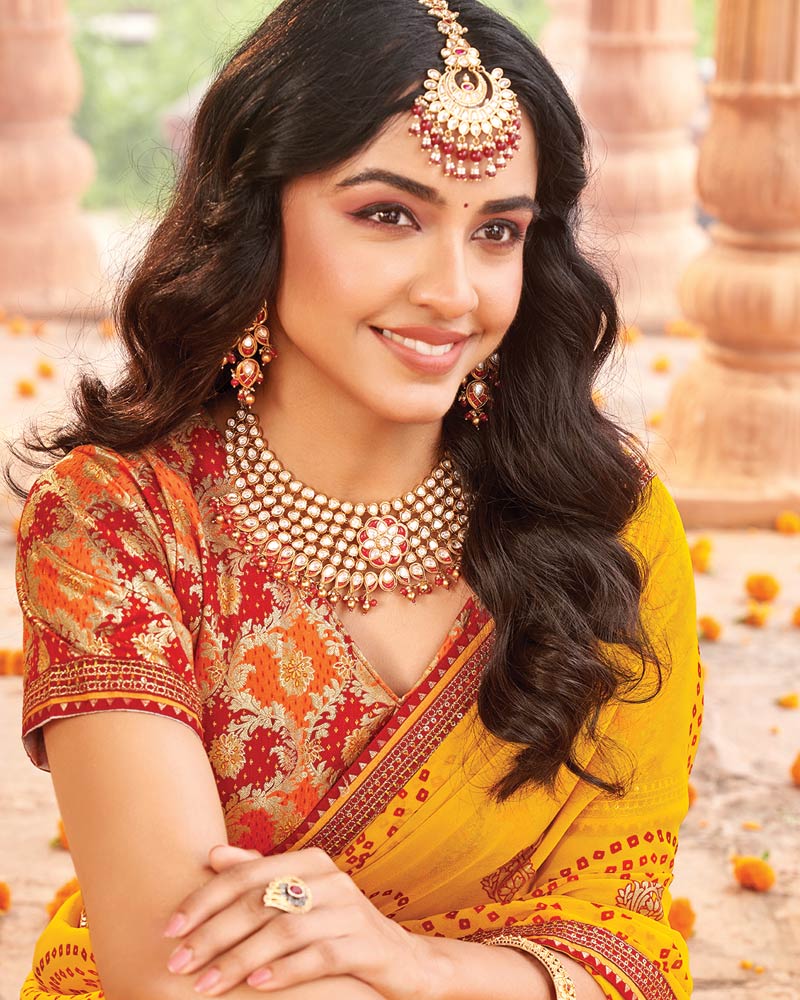 Vishal Prints Sunshade Yellow Printed Georgette Traditional Print Saree With Foil Print And Fancy Border