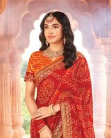 Vishal Prints Lava Red Printed Georgette Traditional Print Saree With Zari-Embroidery Fancy Border