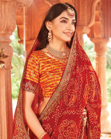 Vishal Prints Lava Red Printed Georgette Traditional Print Saree With Zari-Embroidery Fancy Border