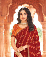 Vishal Prints Brick Red Printed Georgette Traditional Print Saree With Foil Print And Fancy Border