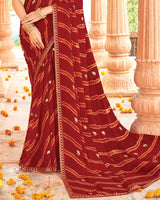 Vishal Prints Brick Red Printed Georgette Traditional Print Saree With Foil Print And Fancy Border
